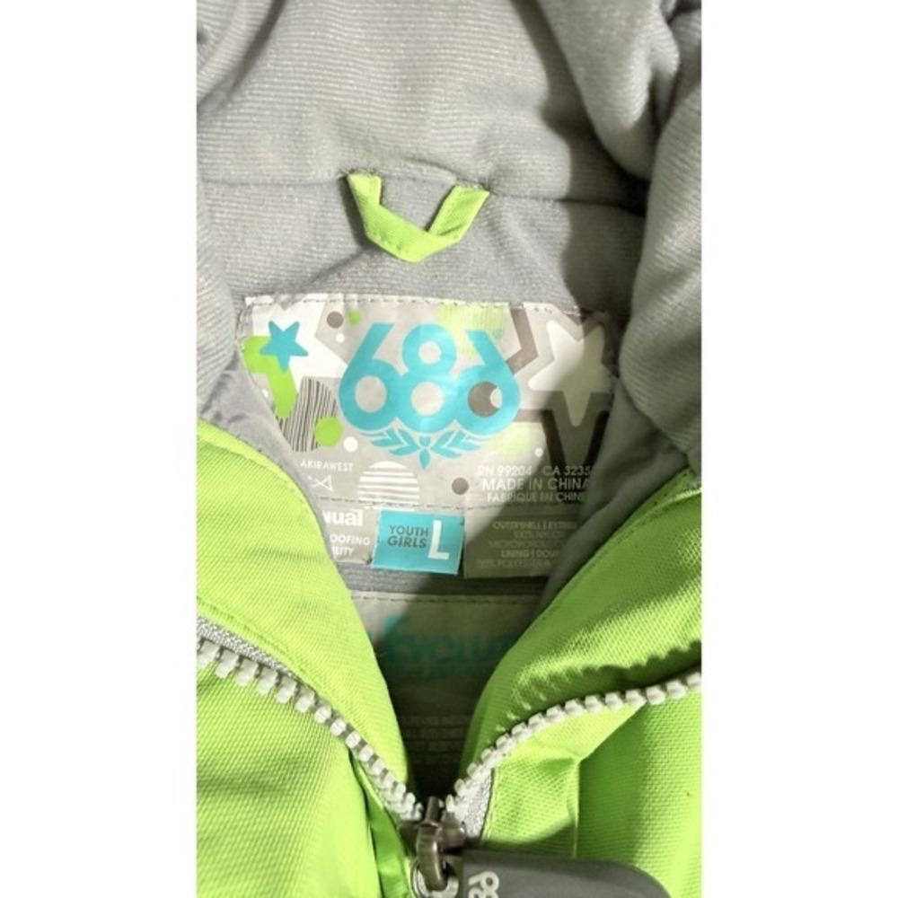 686 Snowsuit Jacket Girls Large‎ Lime Green Waterproof Breathable Attached Hood - Picture 5 of 11